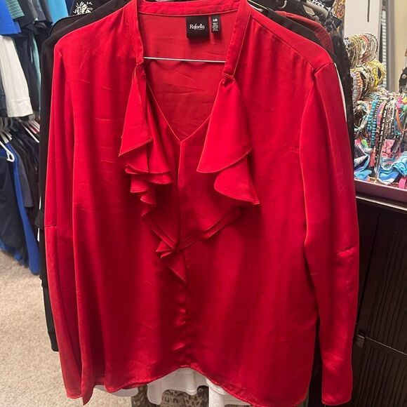 Rafaella red silky ruffle front blouse - Picture 1 of 1